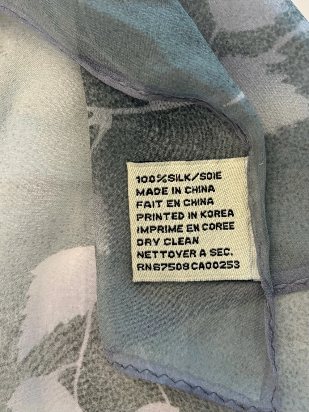 Anne Klein 2 Silk Scarf Floral 25”x26” Soft Grey Blue Professional Shabby Chic